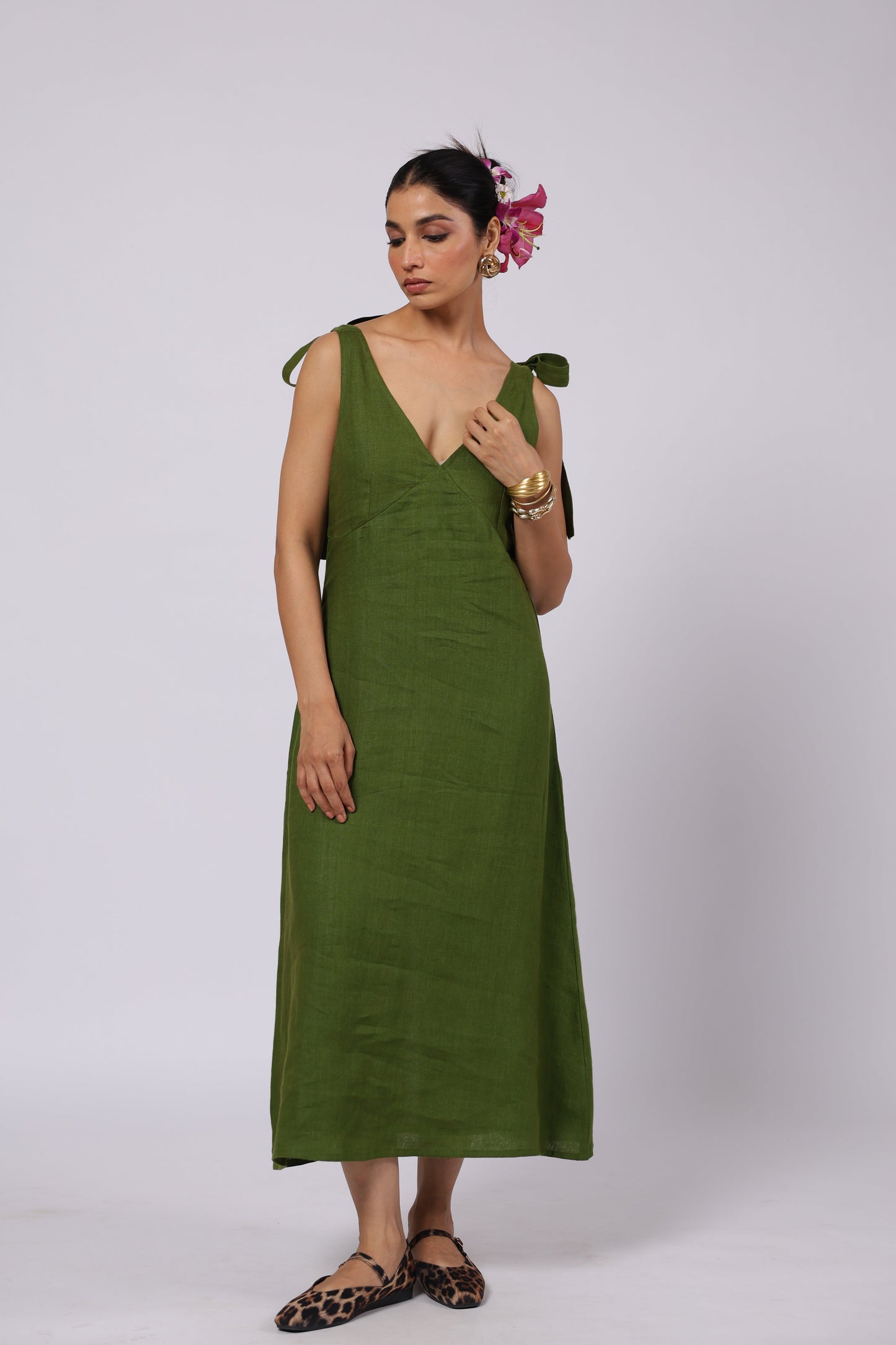 Celeste Linen Dress Green