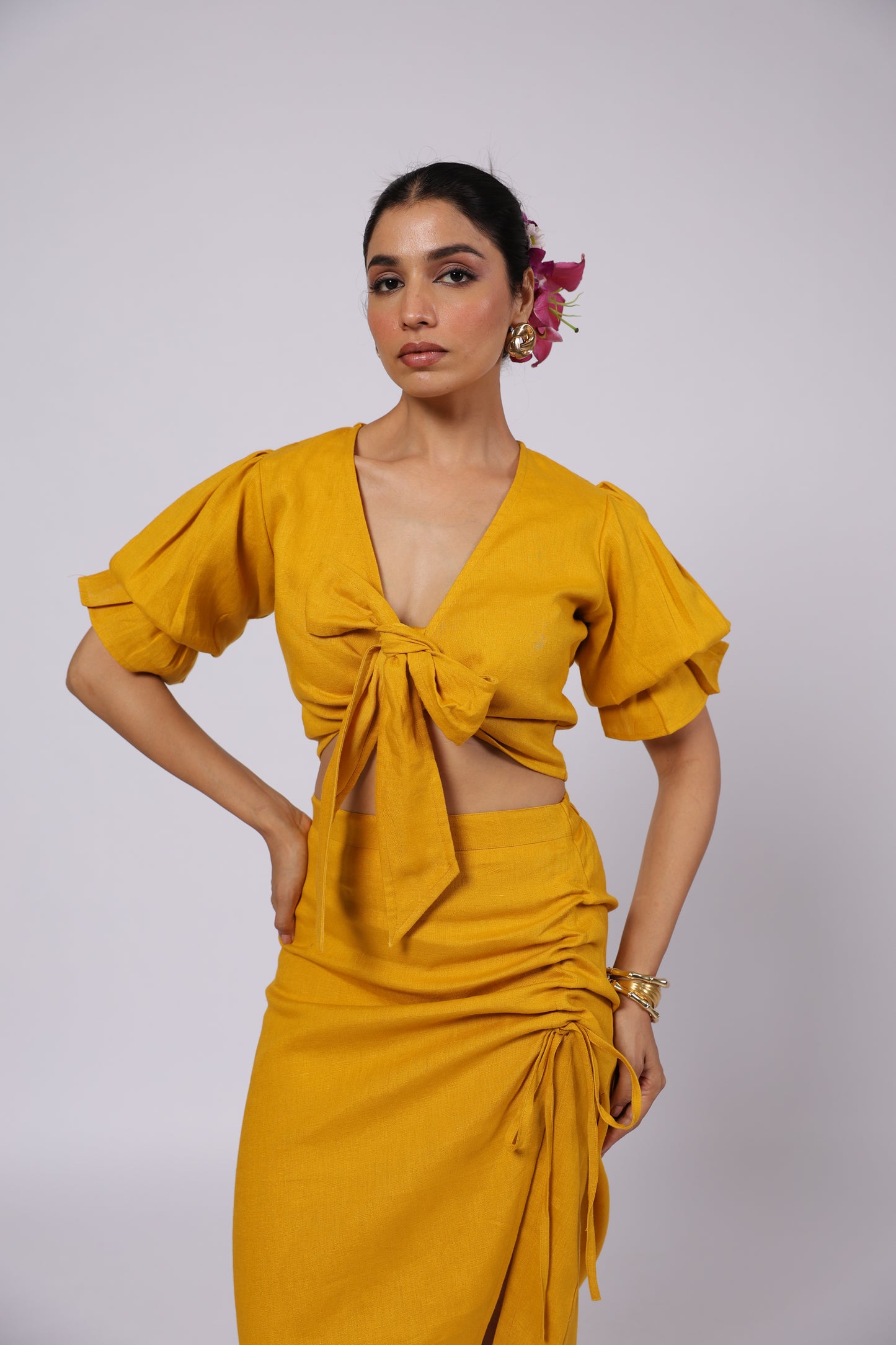 Esme Linen Top Mustard