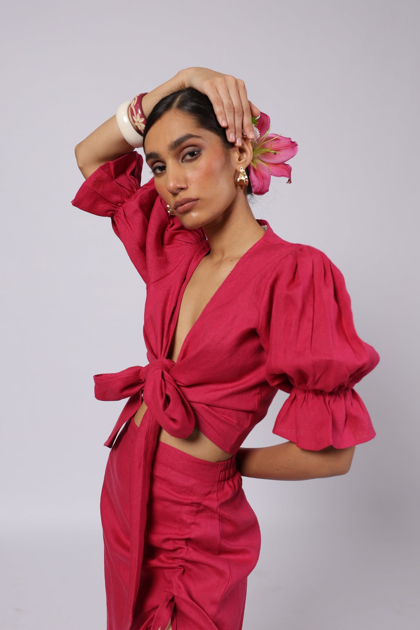 Esme Linen Top Magenta