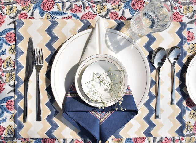 Blue Chevron Cotton Canvas Placemats
