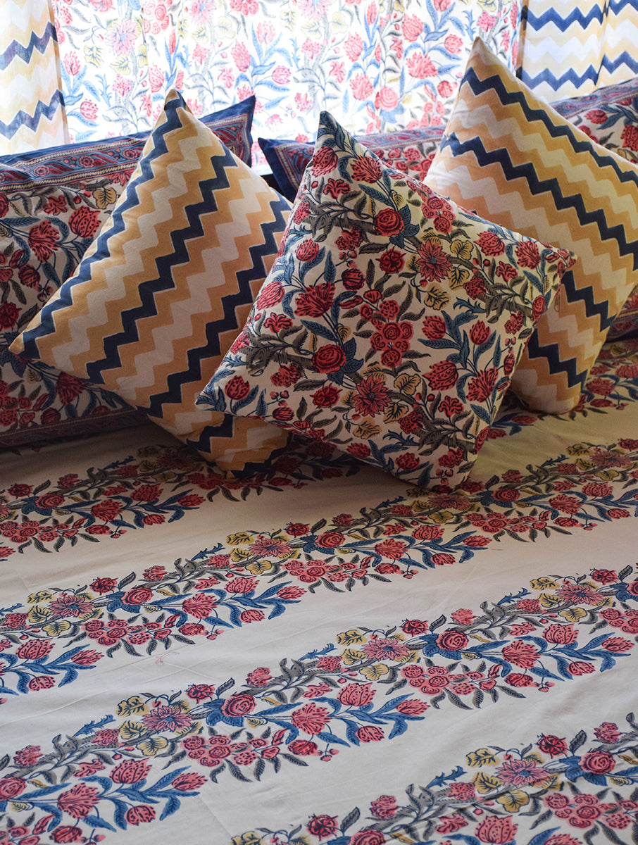 Blue Kyaari Jaal Cotton Cushion Cover