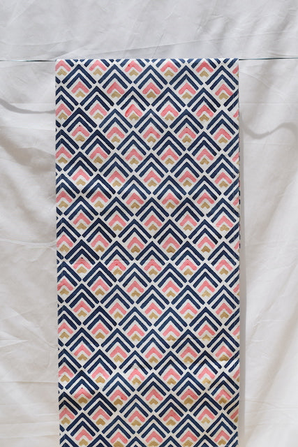 Blue Geometric Cotton Canvas Runner