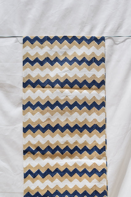 Blue Chevron Cotton Canvas Runner