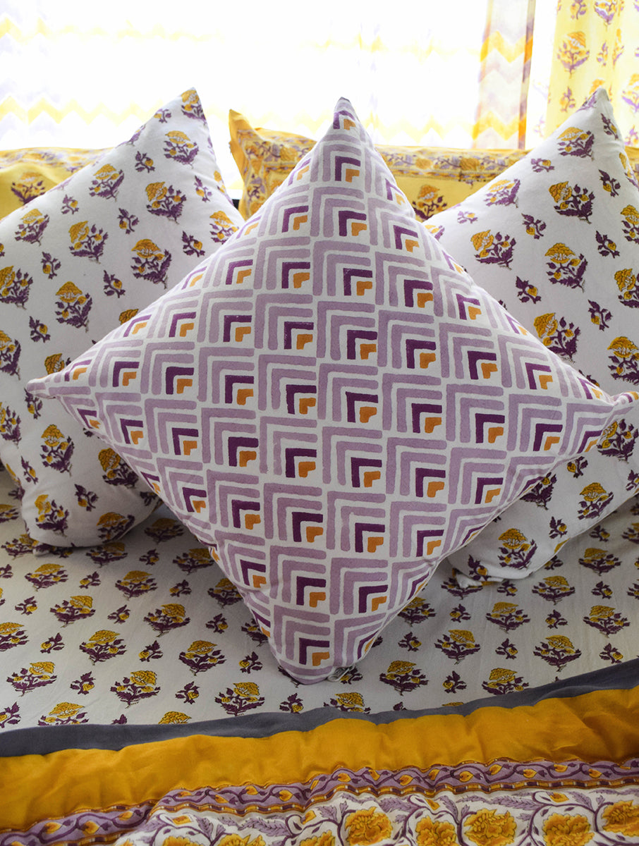 Purple Geometric Cotton Cushion Cover