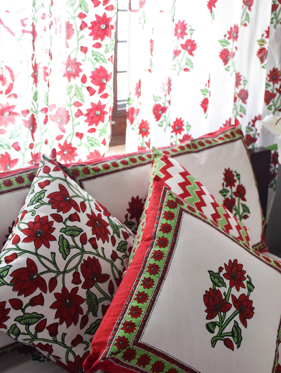 Maroon Padma Buta Cotton Cushion Cover