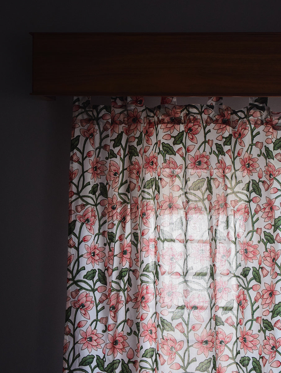 Pink Padma Jaal Mulmul Curtain