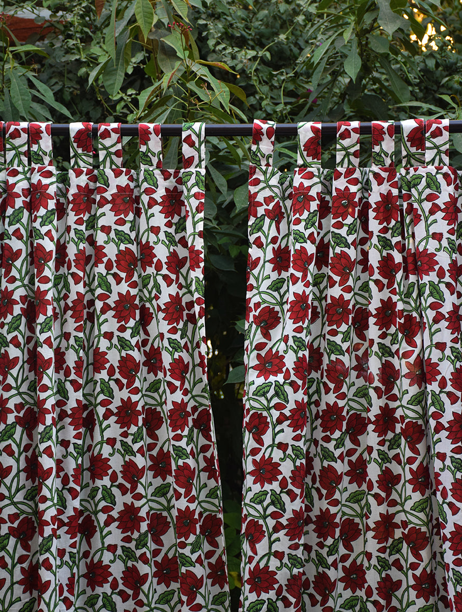 Maroon Padma Jaal Mulmul Curtain