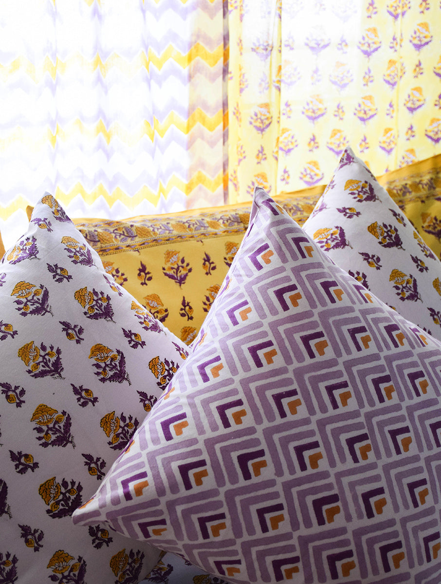 Purple Geometric Cotton Cushion Cover