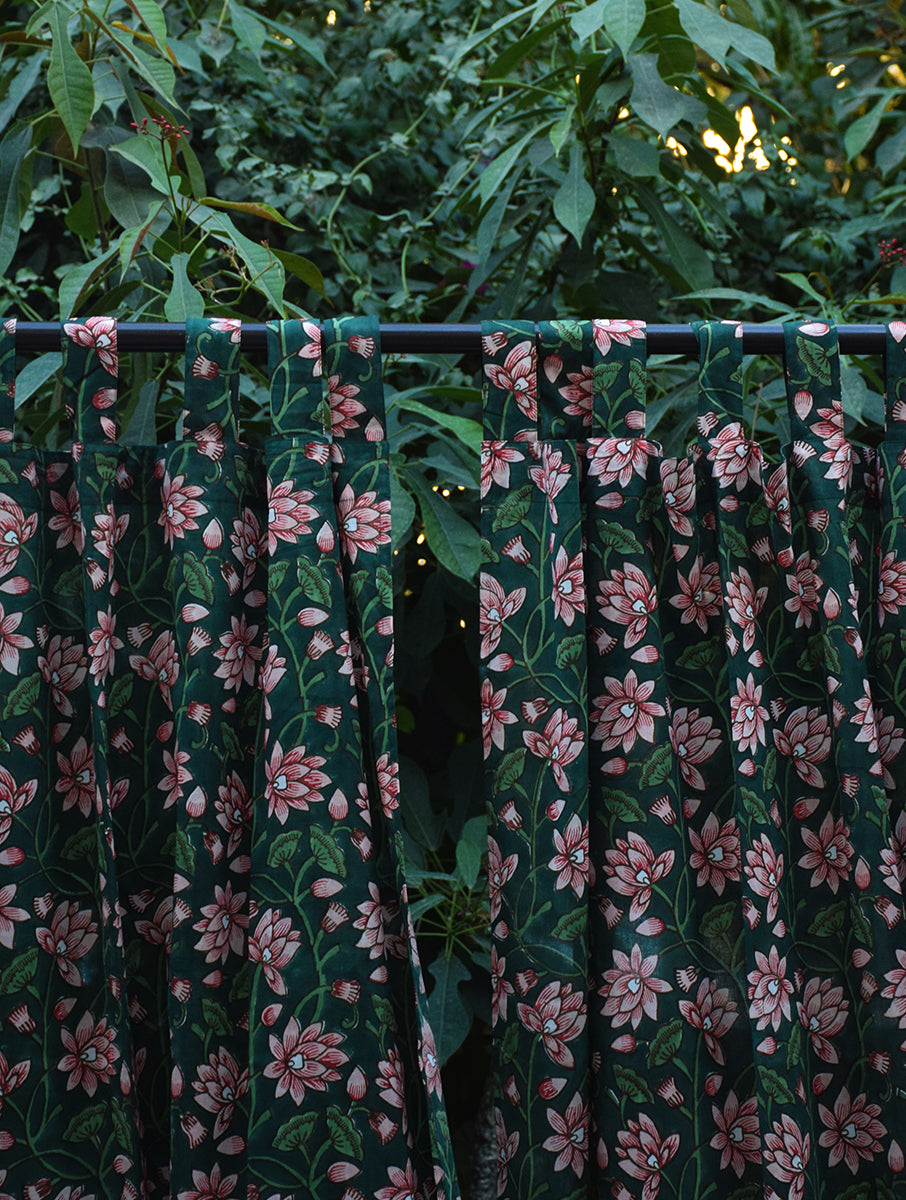 Green Padma Jaal Mulmul Curtain