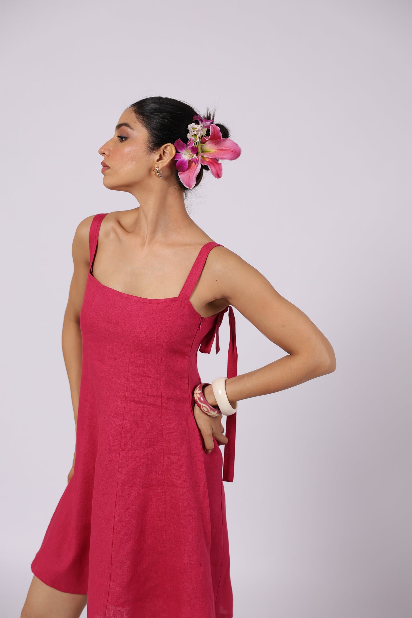 Ida Linen Dress Magenta
