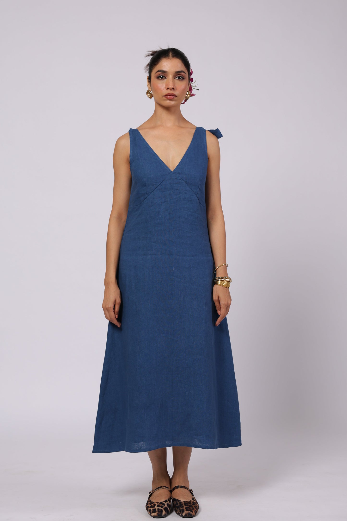 Celeste Linen Dress Blue
