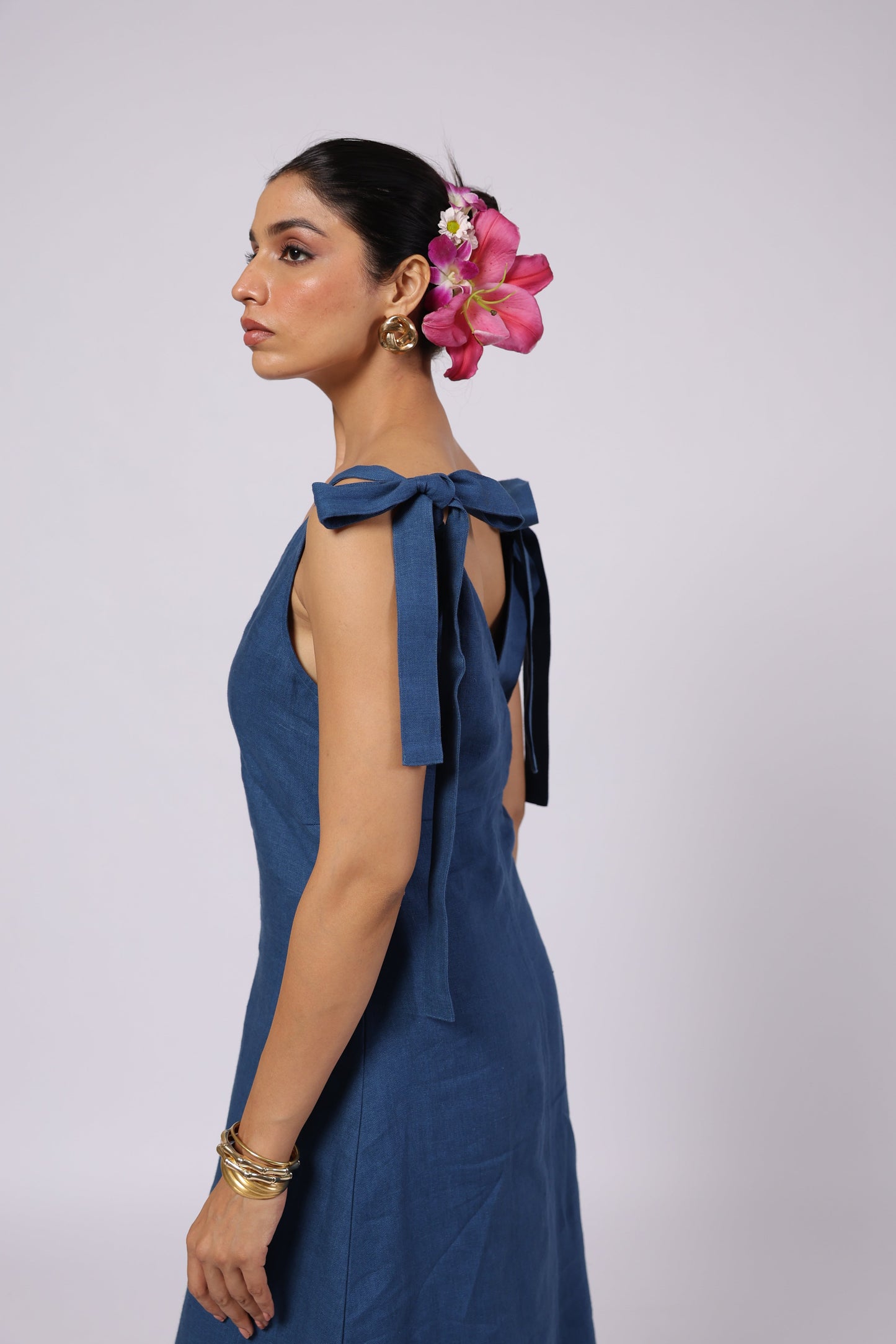 Celeste Linen Dress Blue