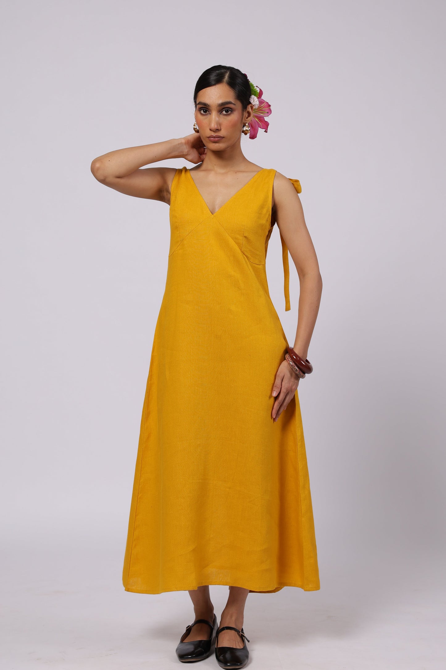 Celeste Linen Dress Mustard