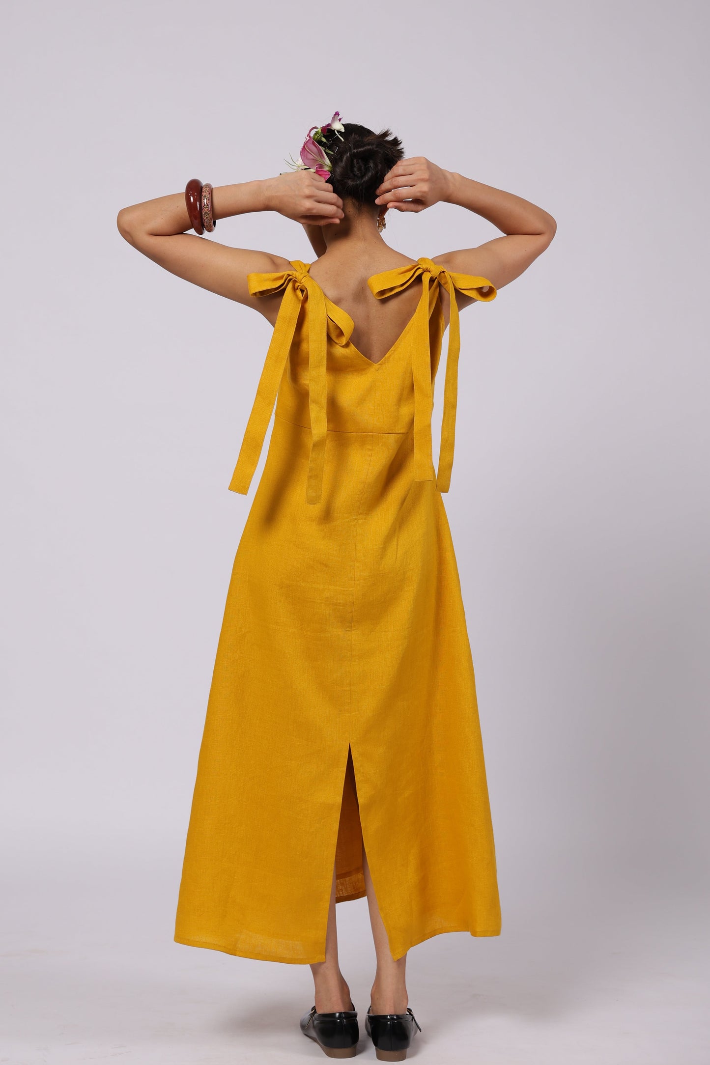 Celeste Linen Dress Mustard