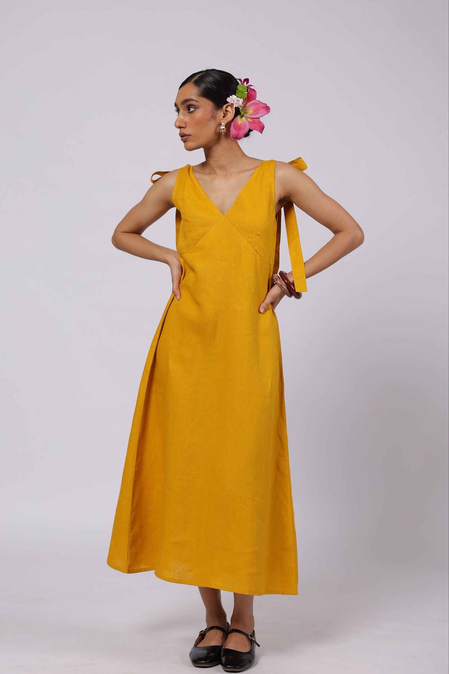 Celeste Linen Dress Mustard