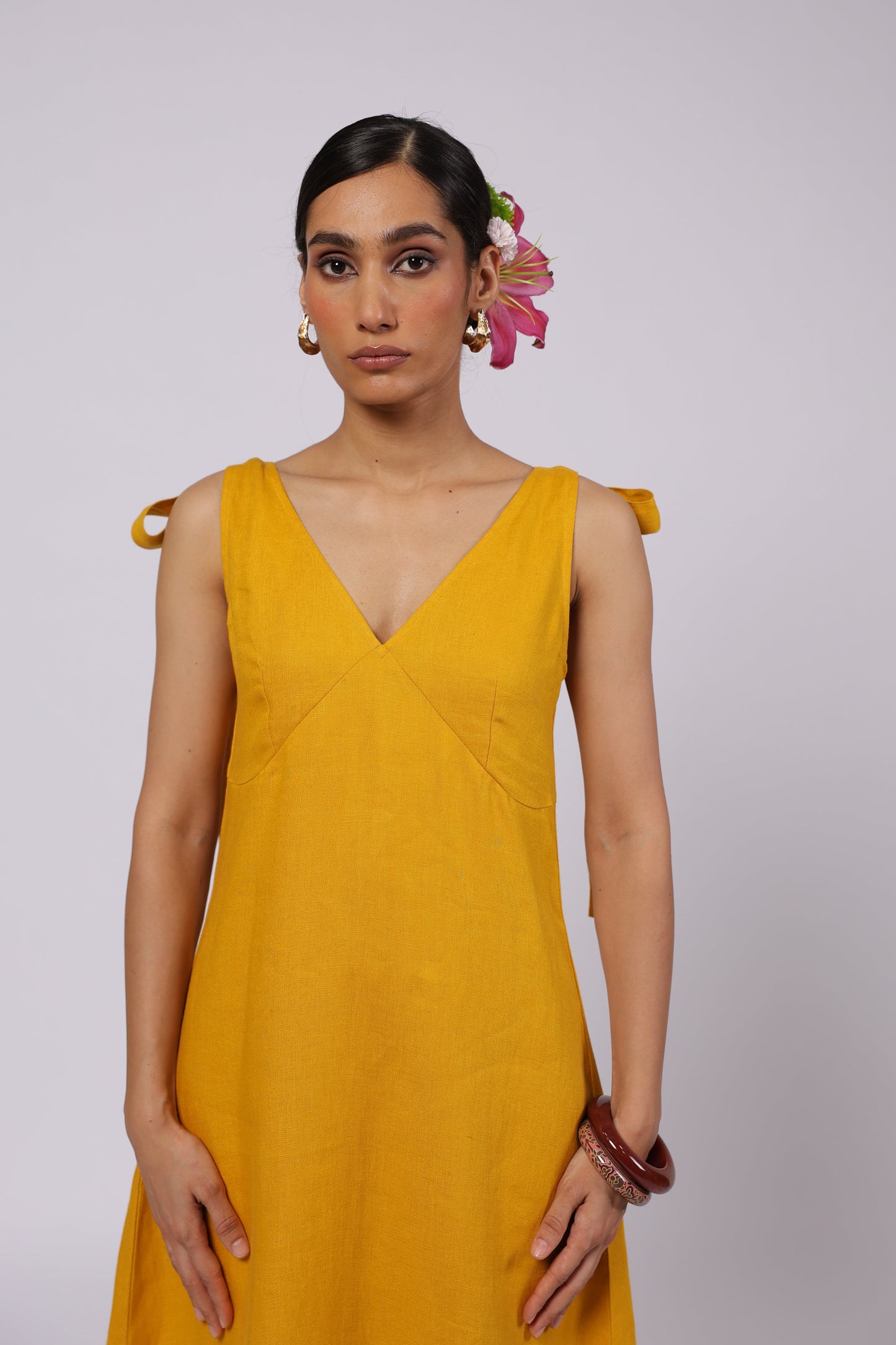 Celeste Linen Dress Mustard