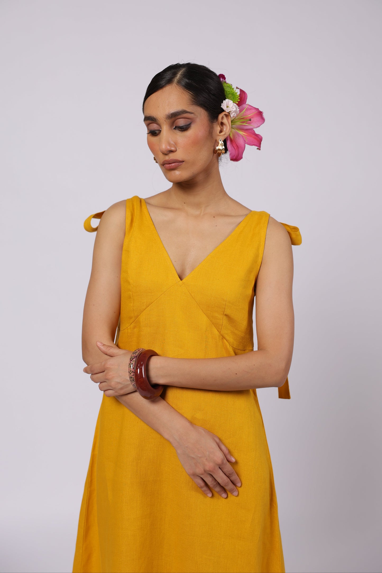 Celeste Linen Dress Mustard