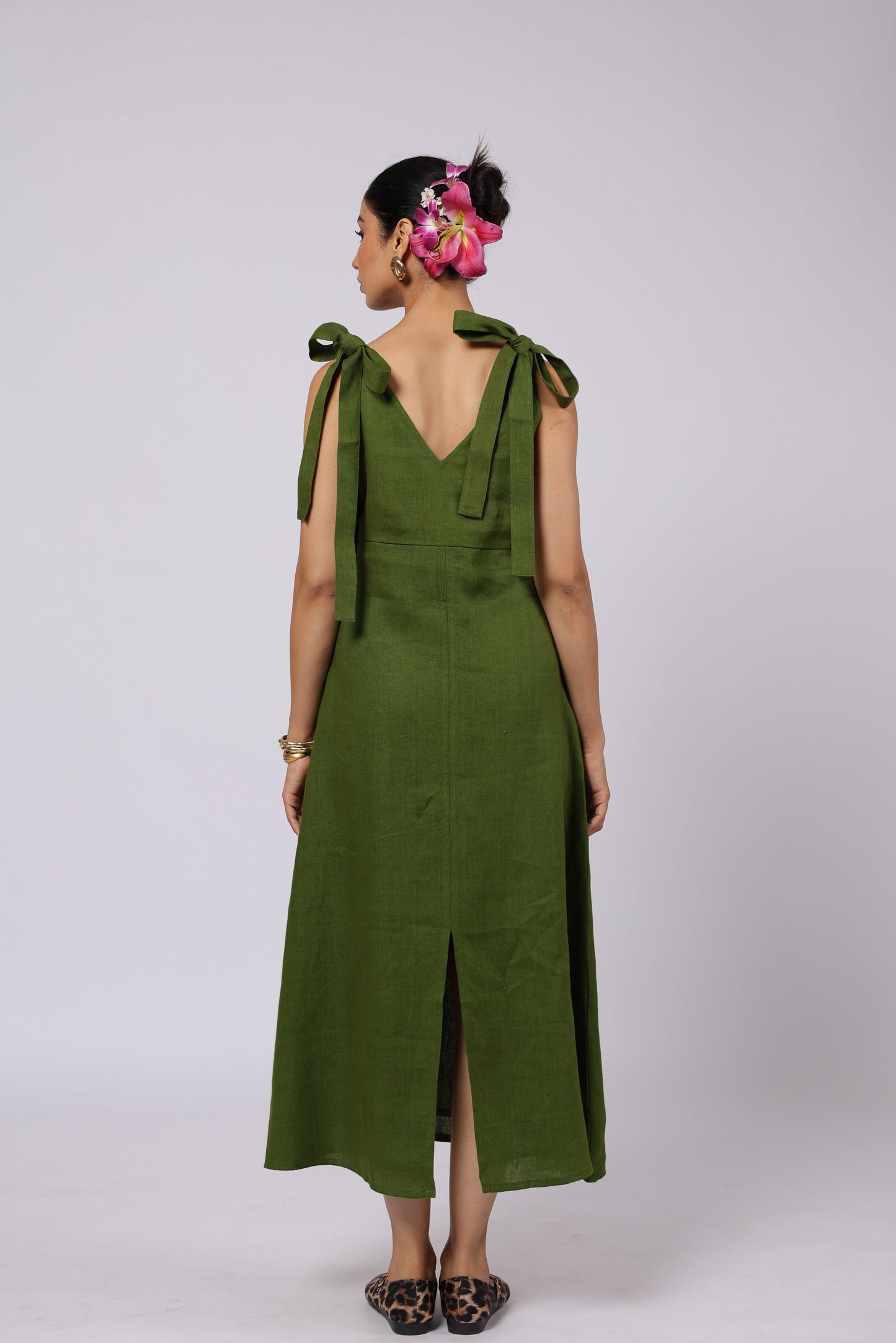 Celeste Linen Dress Green