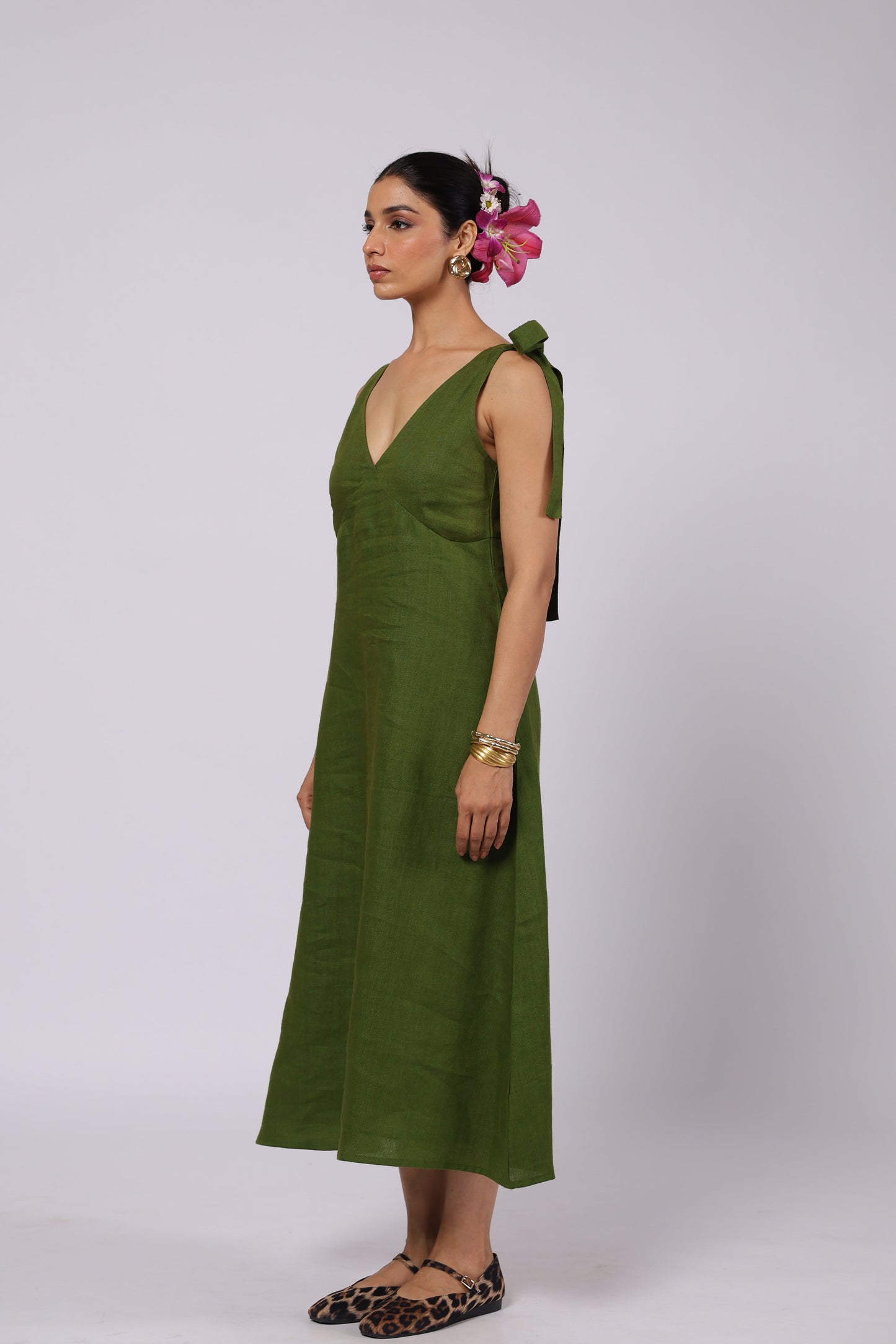 Celeste Linen Dress Green
