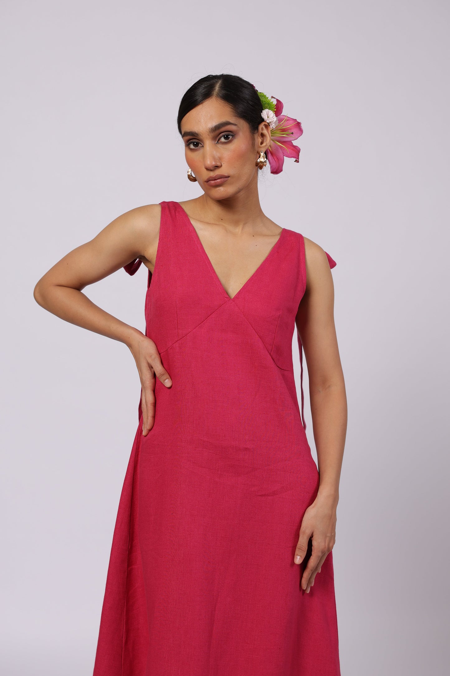 Celeste Linen Dress Magenta