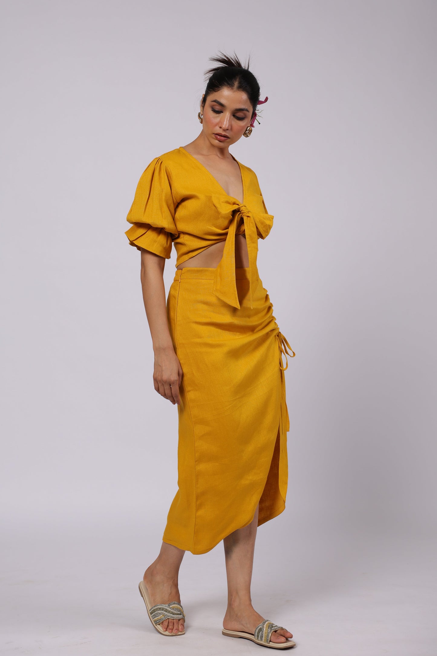 Esme Linen Top Mustard