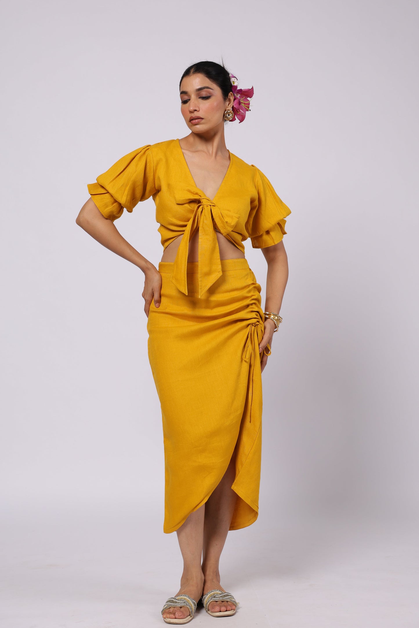 Esme Linen Top Mustard