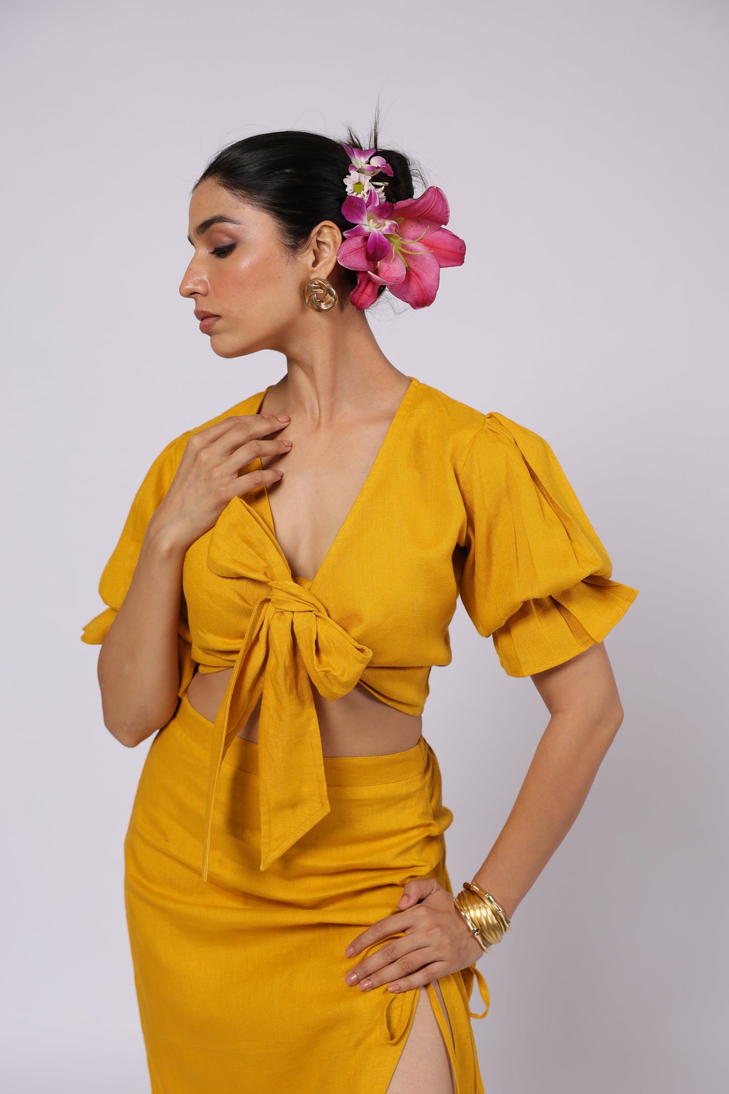 Esme Linen Top Mustard