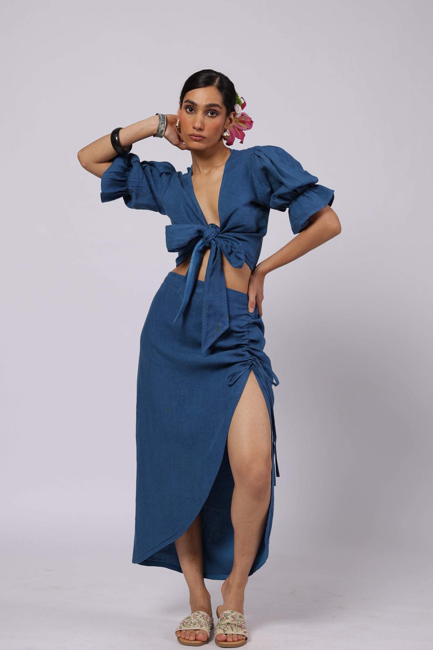 Gaia Linen Skirt Blue