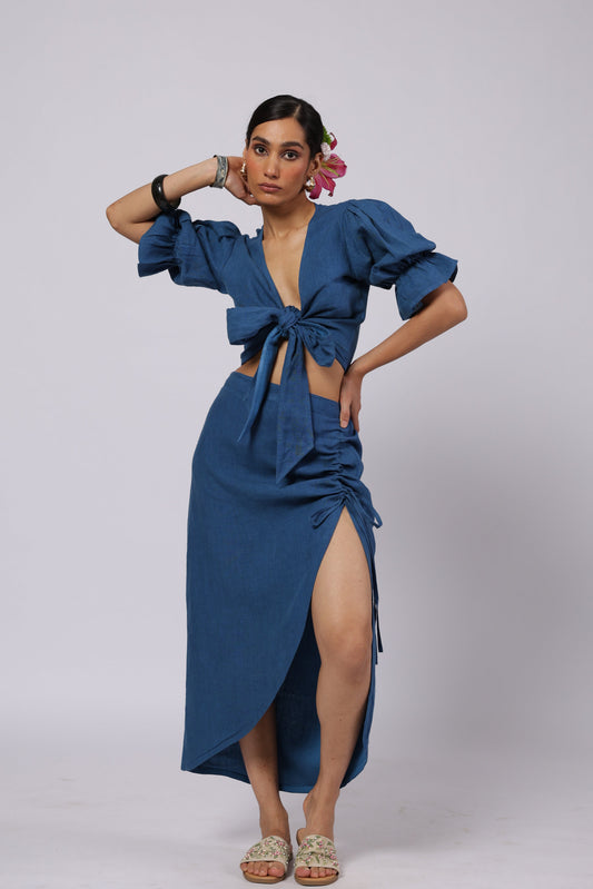 Gaia Linen Skirt Blue