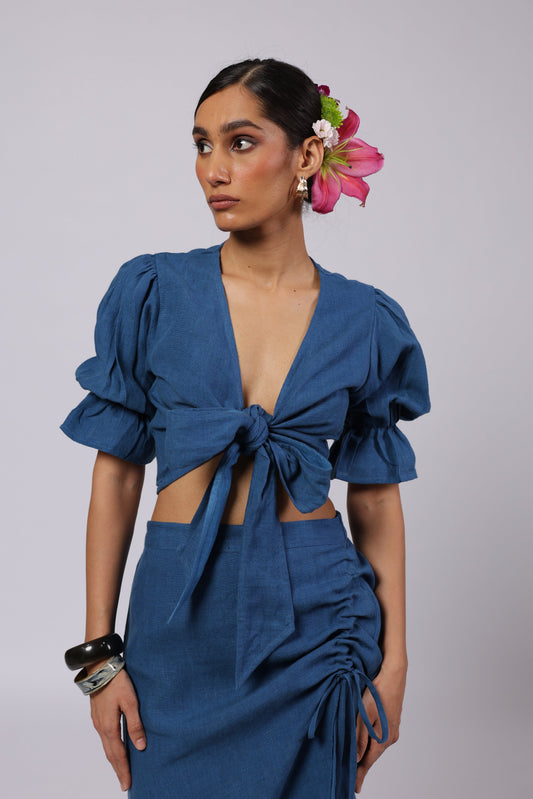 Esme Linen Top Blue