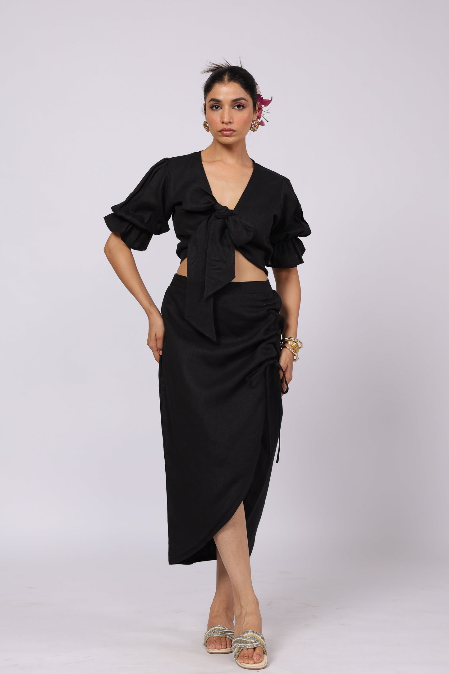 Esme Linen Top Black