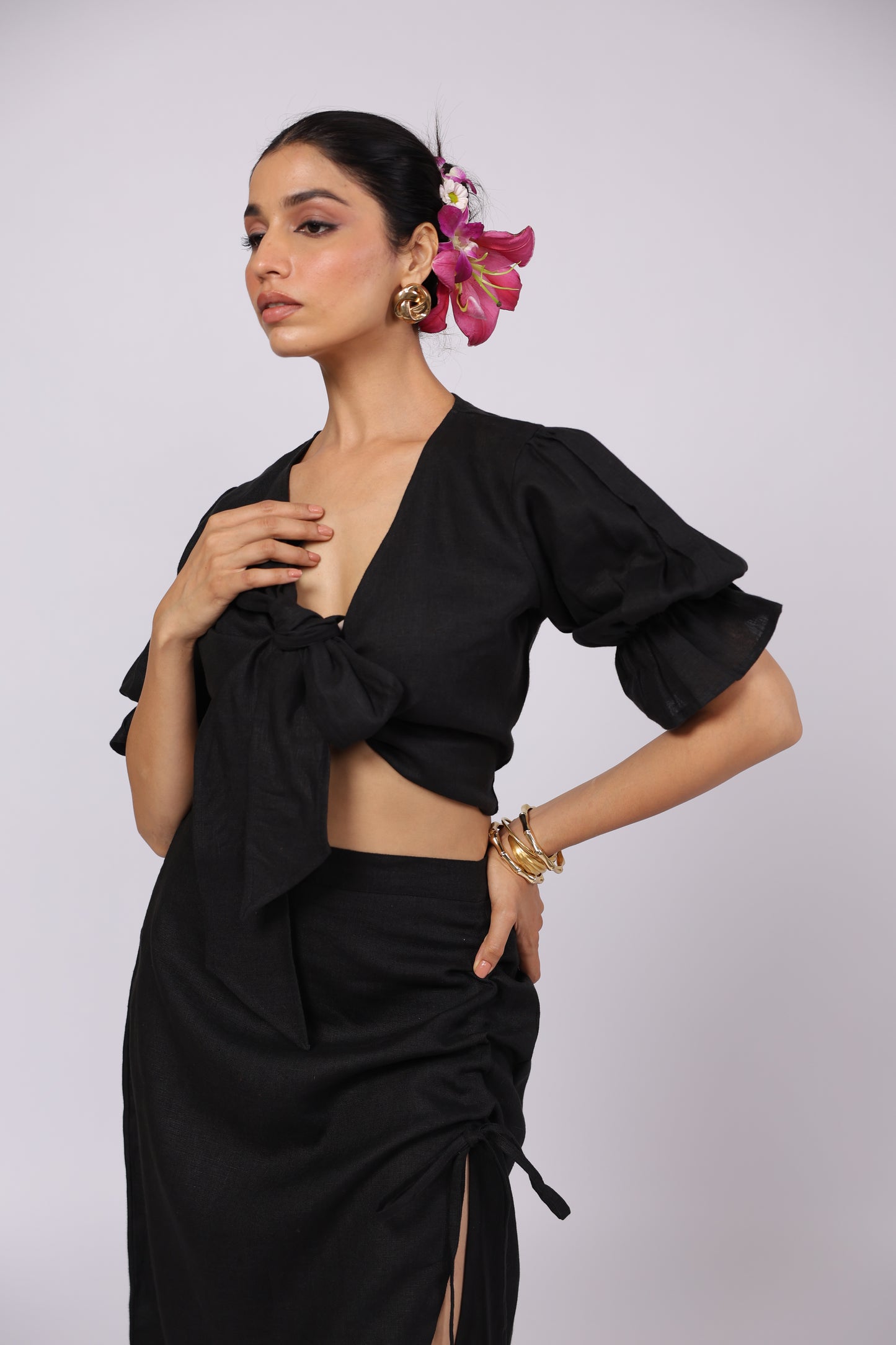 Esme Linen Top Black