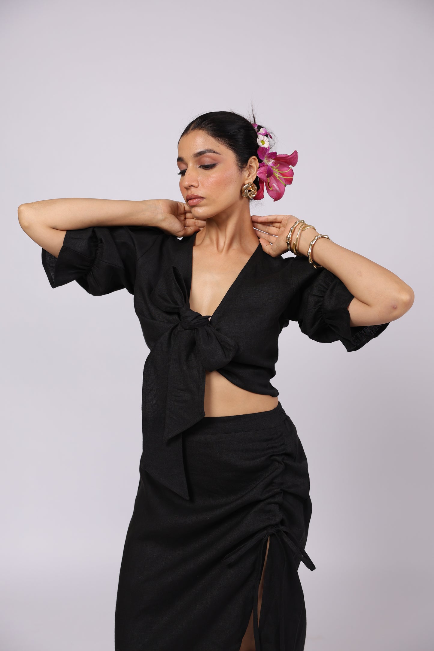 Esme Linen Top Black