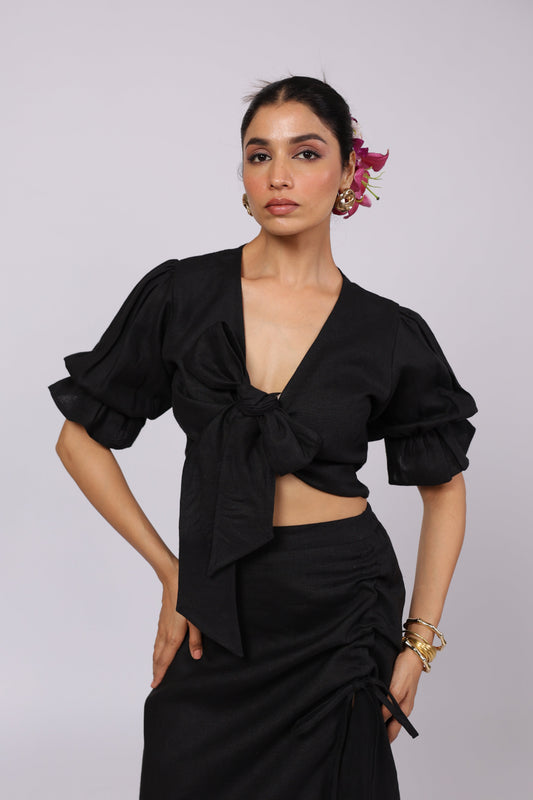Esme Linen Top Black