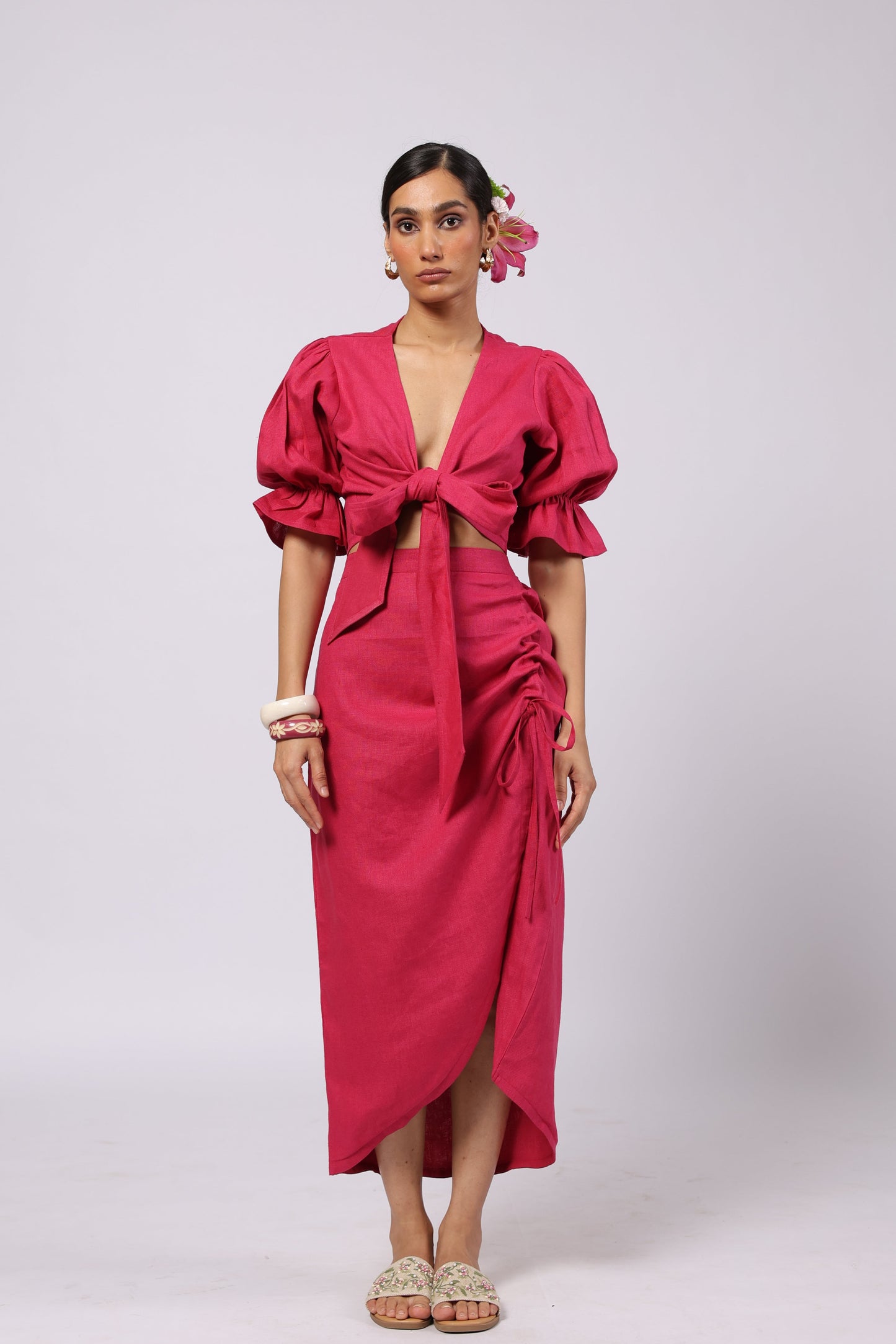 Esme Linen Top Magenta
