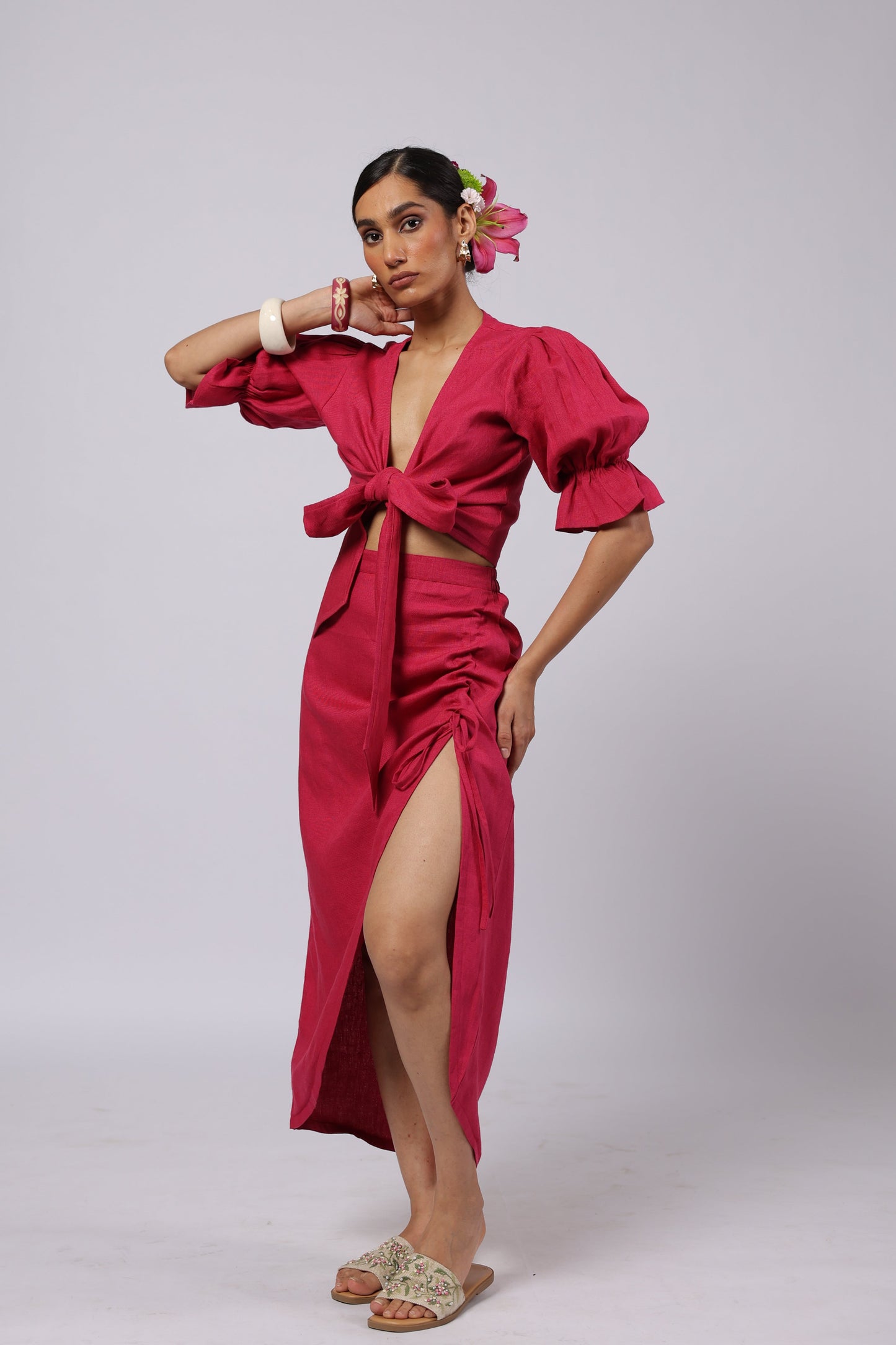 Gaia Linen Skirt Magenta
