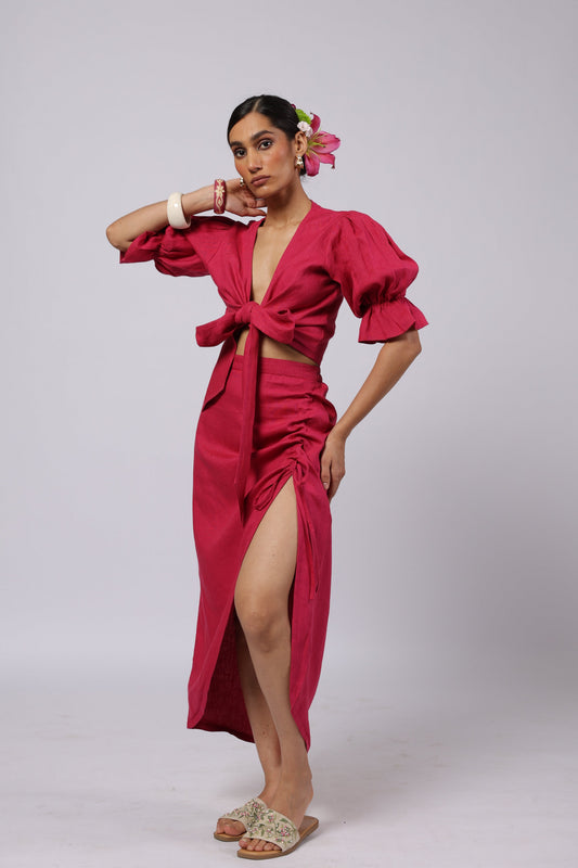 Gaia Linen Skirt Magenta