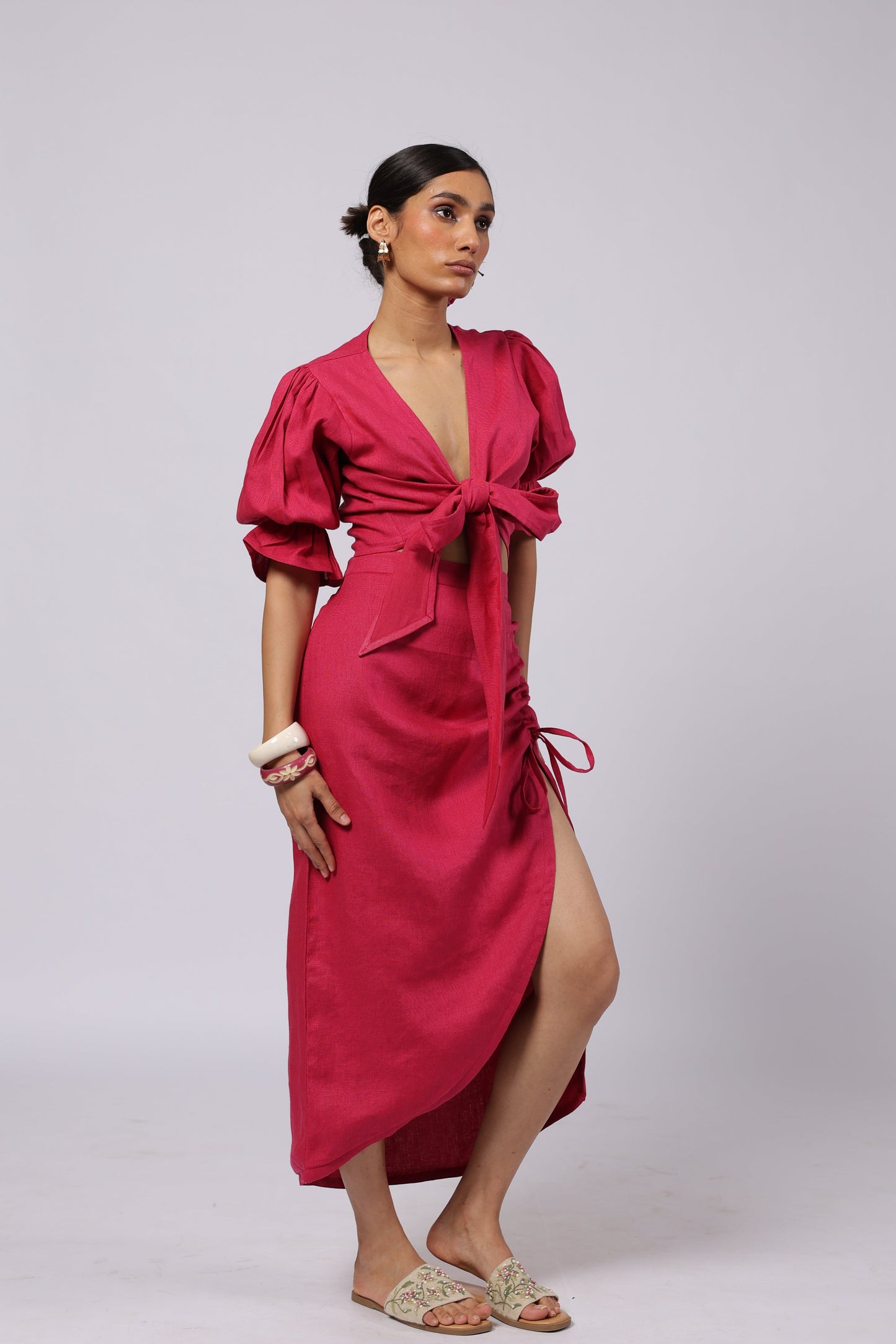 Gaia Linen Skirt Magenta