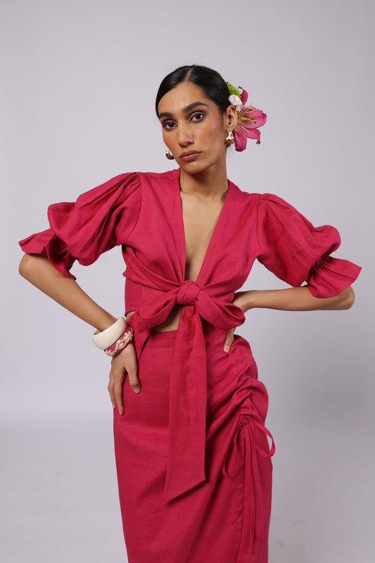 Esme Linen Top Magenta