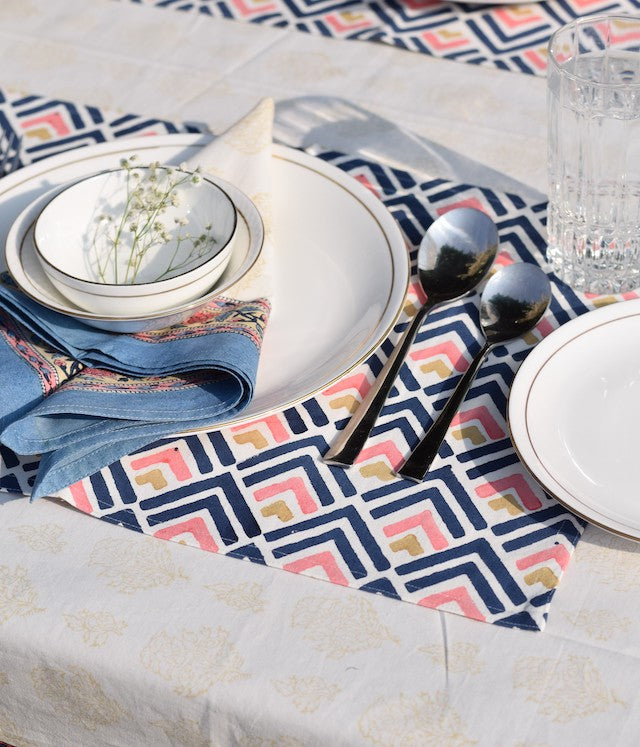 Blue Geometric Cotton Canvas Placemats