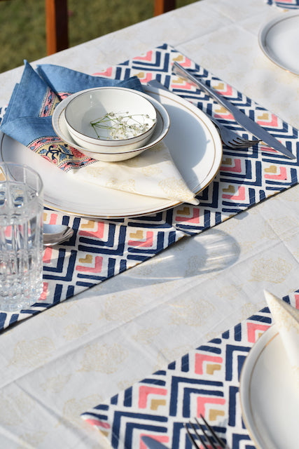 Blue Geometric Cotton Canvas Placemats
