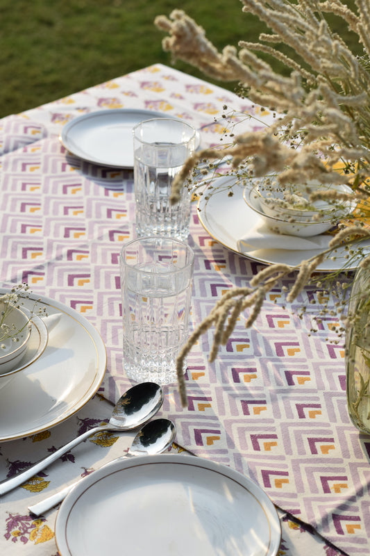 Purple Geometric Cotton Canvas Runner