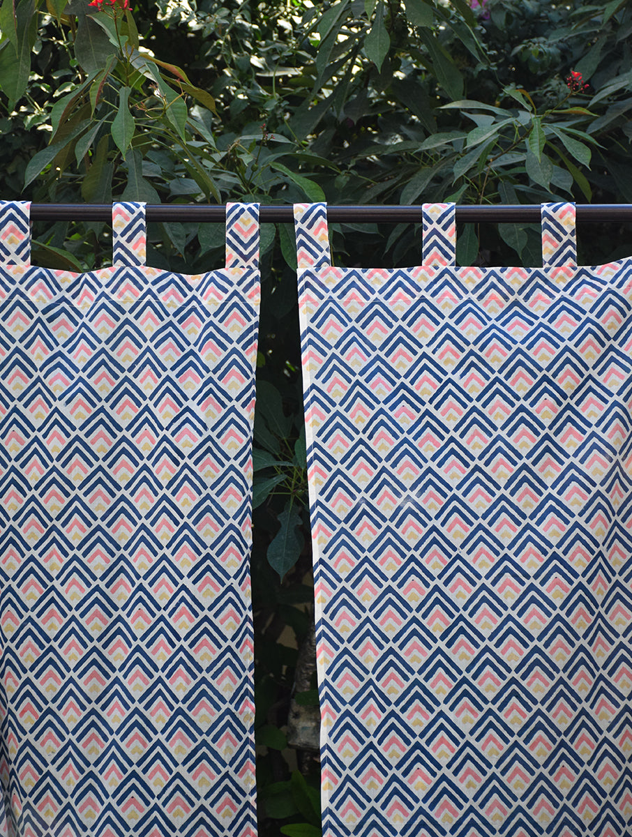 Blue Geometric Mulmul Curtain
