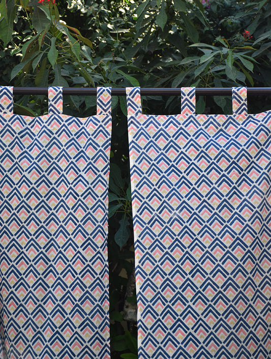Blue Geometric Mulmul Curtain