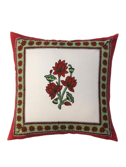 Maroon Padma Buta Cotton Cushion Cover