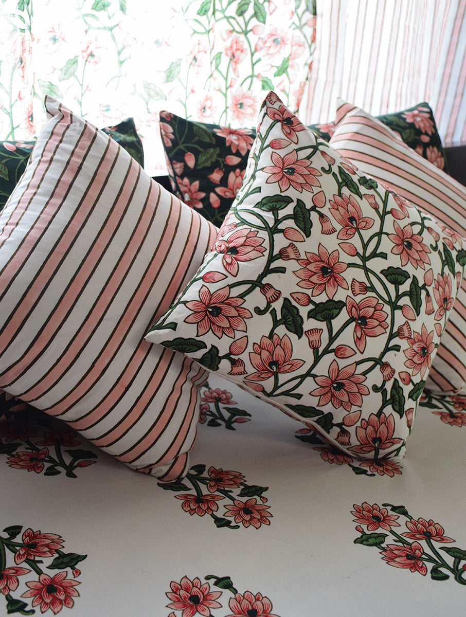 Pink Stripes Cotton Cushion Cover
