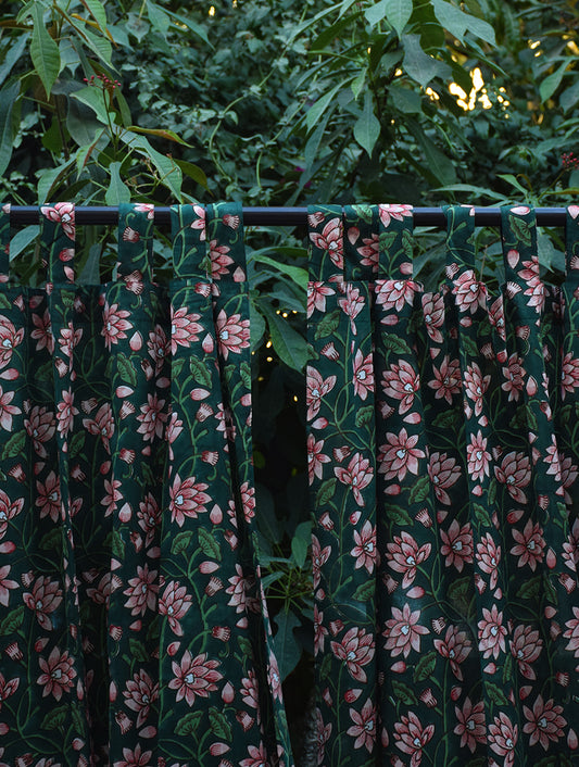 Green Padma Jaal Mulmul Curtain